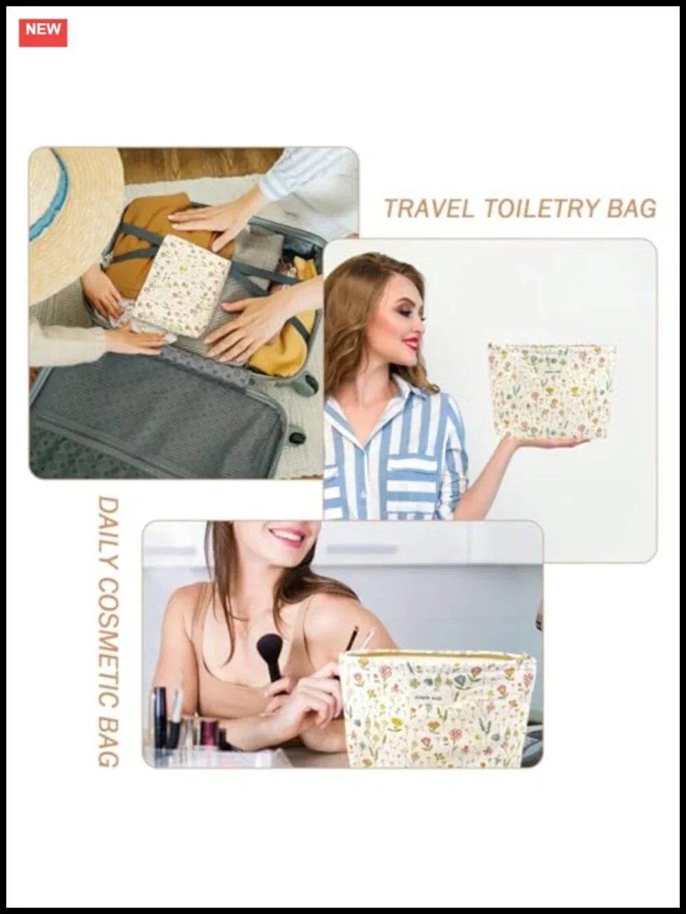 Large Floral Canvas Cosmetic Bag Makeup Organizer Toiletry Travel Pouch